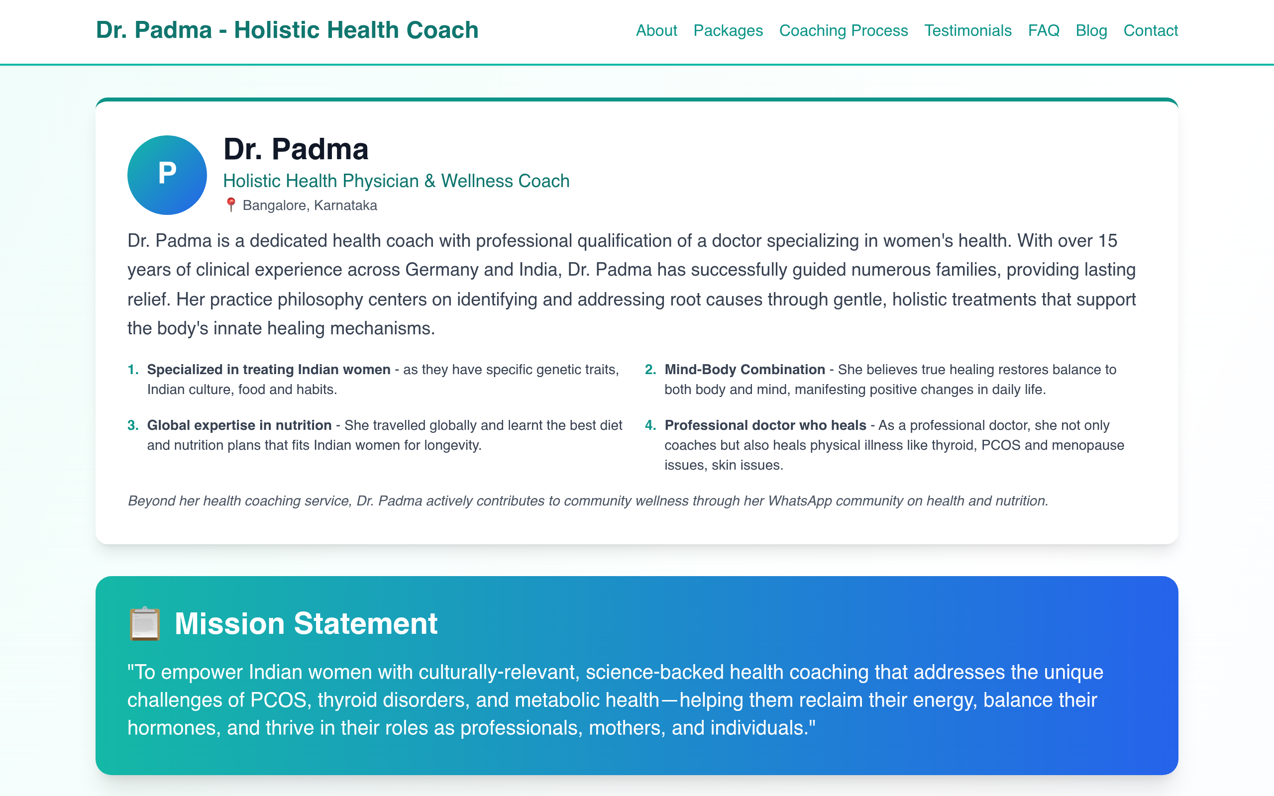 Dr. Padmaram website screenshot